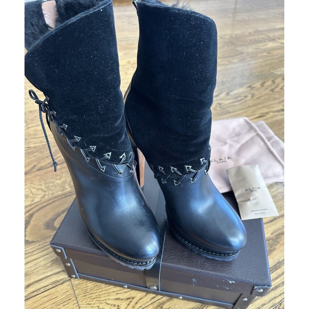 Alaia Azzedine Lace-Up Leather Suede Platform Ankle High Heel Booties EU 38.5 - Picture 12 of 15
